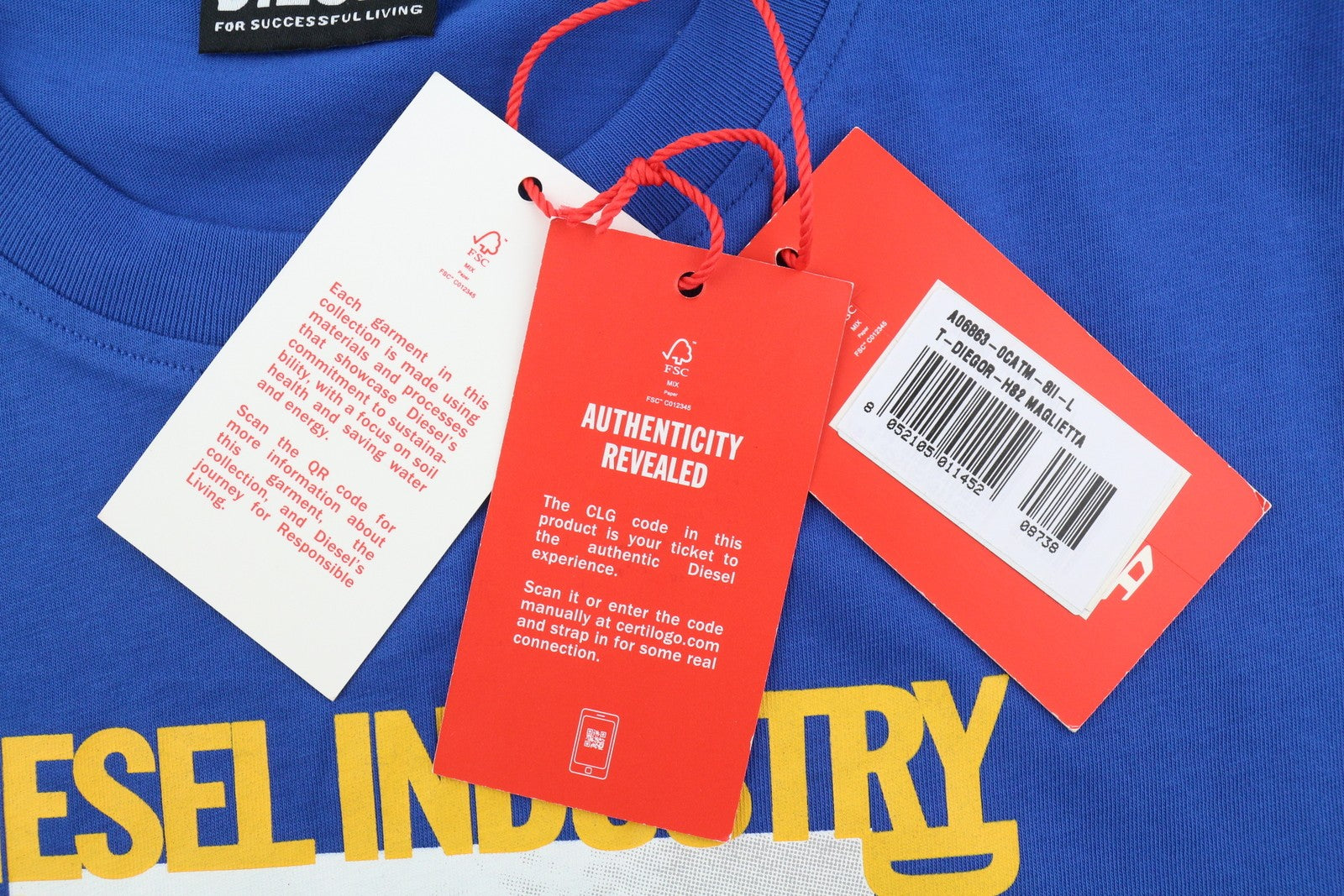 DIESEL T-Diegor-HS2 vyriški marškinėliai, L dydžio, mėlyni, trumpomis rankovėmis, apvalia apykakle, trikotažo medvilnė 