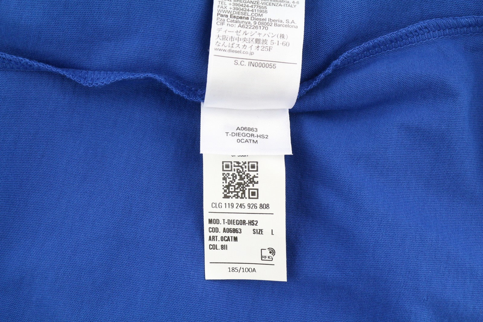 DIESEL T-Diegor-HS2 vyriški marškinėliai, L dydžio, mėlyni, trumpomis rankovėmis, apvalia apykakle, trikotažo medvilnė 