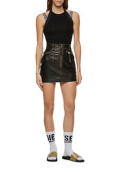 DIESEL L-Emilia moteriškas sijonas W28 juodas jaučio odos sendinto stiliaus užtrauktuku, rekomenduojama kaina – 395 € 