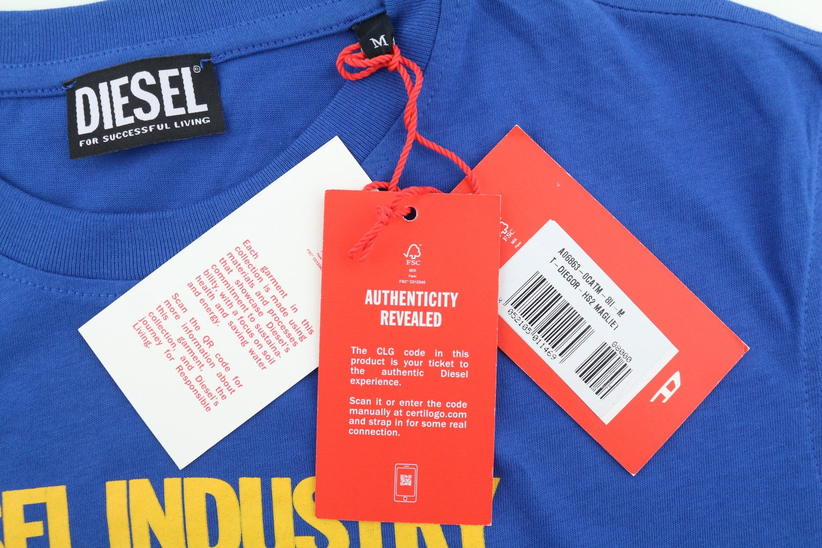 DIESEL T-Diegor-HS2 vyriški marškinėliai M mėlyni trumpomis rankovėmis, apvali kaklo iškirpte, trikotažo medvilnė 