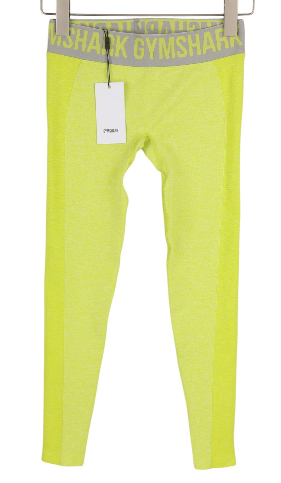 GYMSHARK Flex moteriškos tamprės S dydžio, žalios, žemo juosmens, tamprios, sportinės tamprės su logotipu ir prigludusiomis medžiagomis 