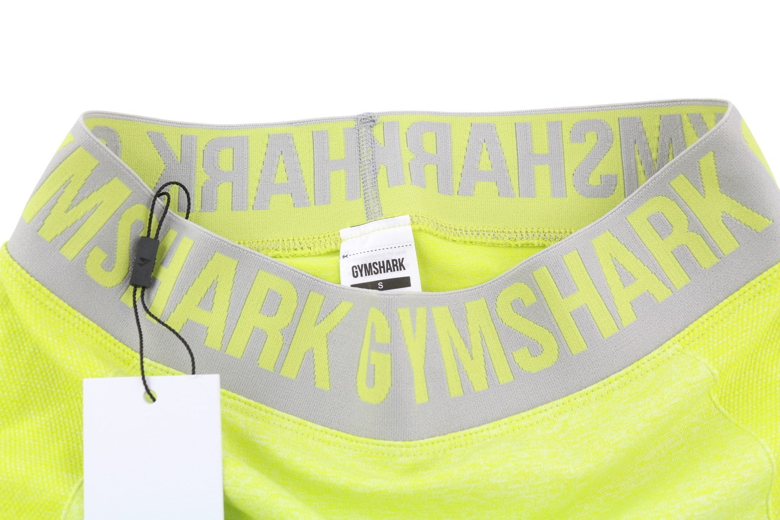 GYMSHARK Flex moteriškos tamprės S dydžio, žalios, žemo juosmens, tamprios, sportinės tamprės su logotipu ir prigludusiomis medžiagomis 