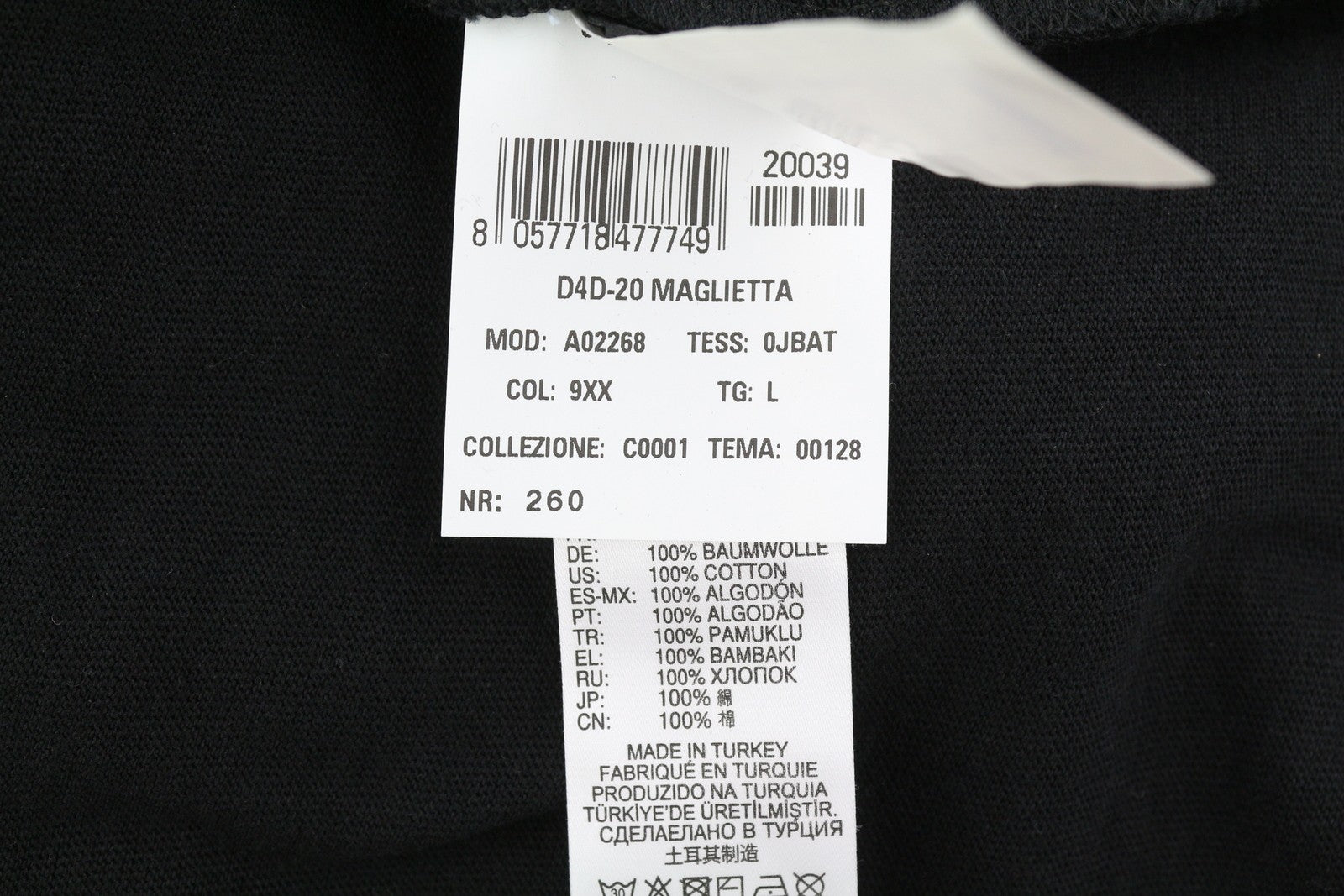 DIESEL D4D-20 Men T-Shirt L Black Short Sleeve Crew Patch Logo Tricot Cotton