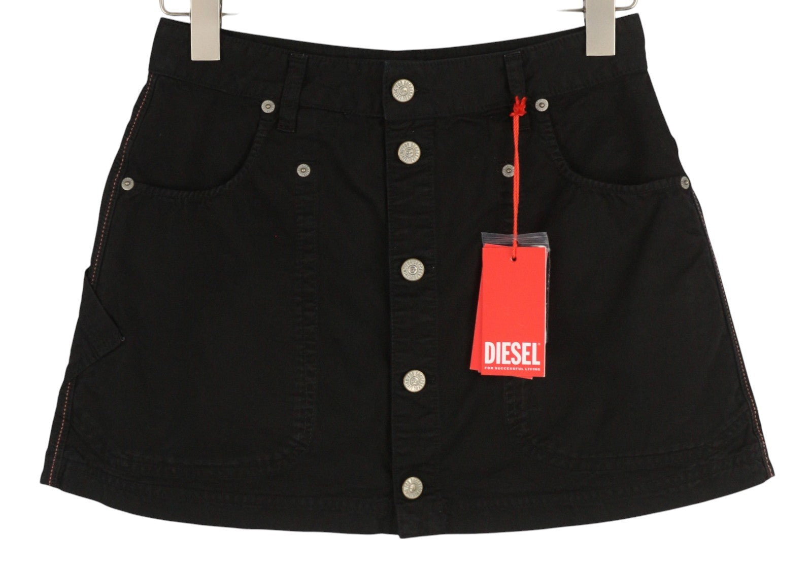 DIESEL O-Beige moteriškas sijonas W30 juodas drobinis sijonas su sagomis, laisvalaikio mini sijonas, RRP150
