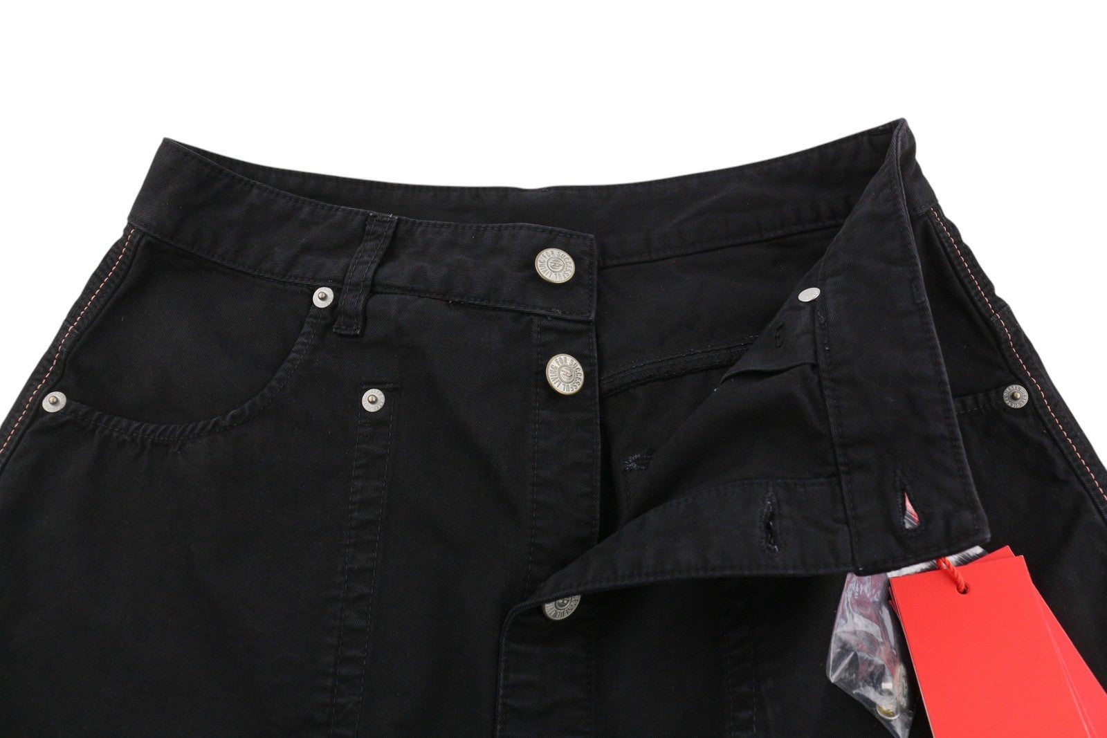 DIESEL O-Beige moteriškas sijonas W30 juodas drobinis sijonas su sagomis, laisvalaikio mini sijonas, RRP150