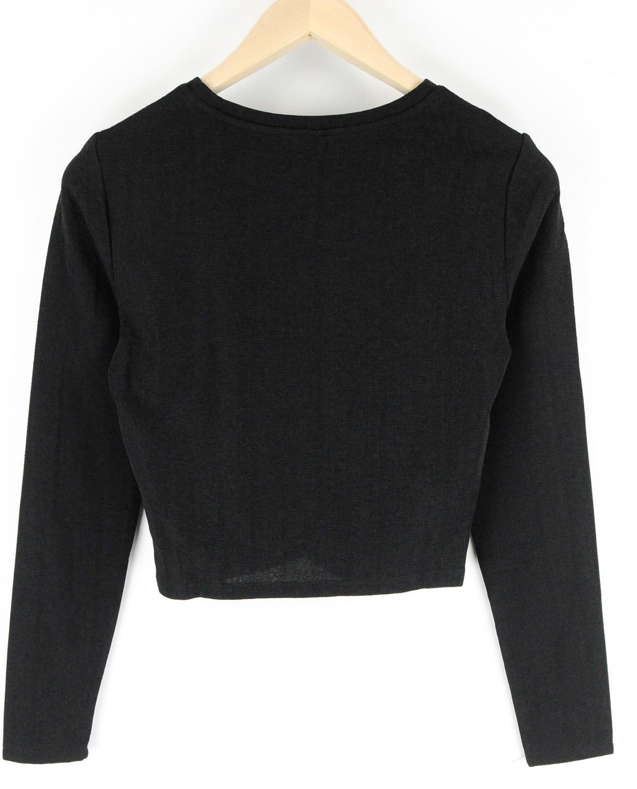 ONLY Queeny Women Top S Black Long Sleeved Stretch Cropped Pullover Twist Detail