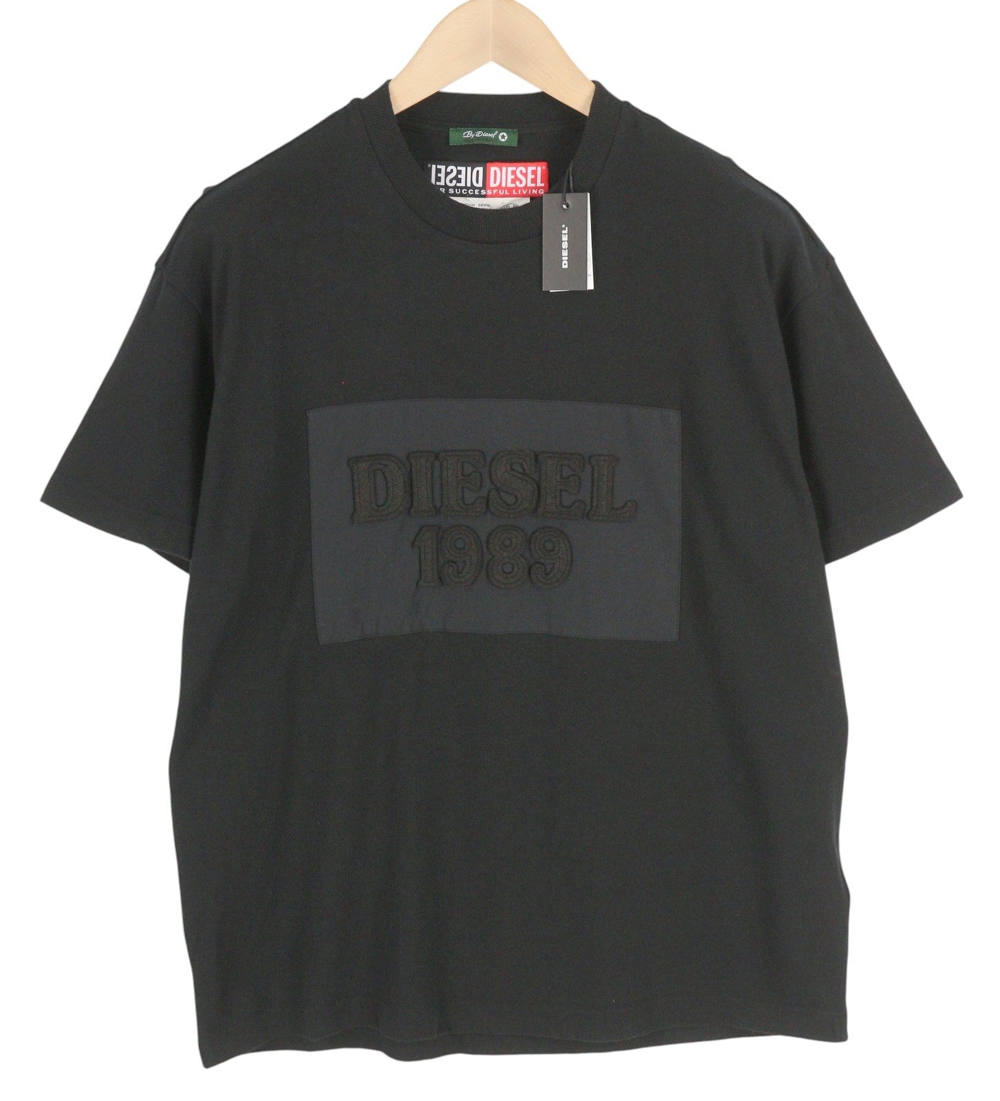 DIESEL D4D-20 Men T-Shirt M Black Short Sleeve Crew Patch Logo Tricot Cotton