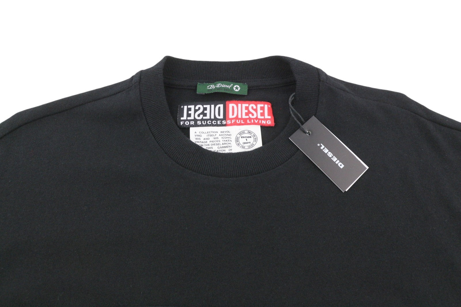 DIESEL D4D-20 Men T-Shirt M Black Short Sleeve Crew Patch Logo Tricot Cotton