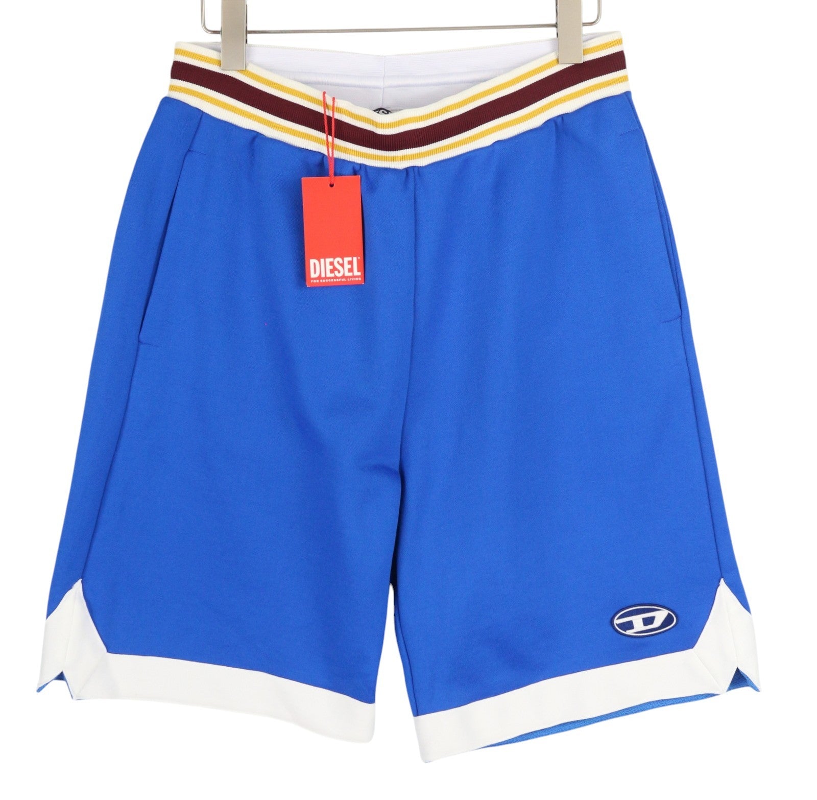 DIESEL P-Bowly vyriški šortai M, mėlyni, su tampriomis kišenėmis, trikotažo dirželiu, prakaitui nešioti, rekomenduojama kaina – 125 € 
