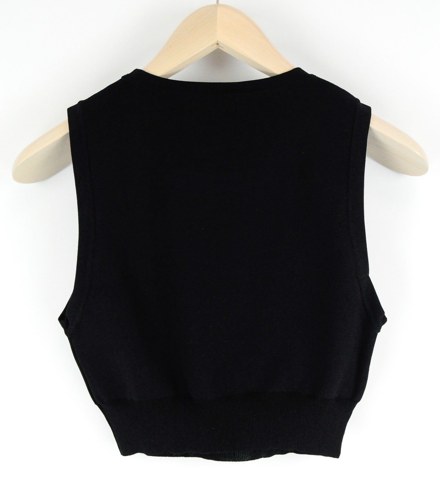 WHO WHAT WEAR Women Top XL Black Sleeveless Plain Cropped Round Neck Casual