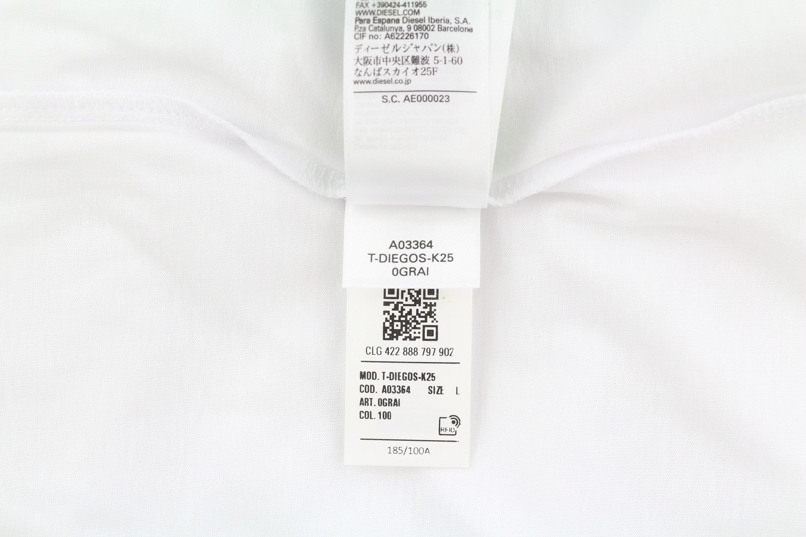 DIESEL T-Diegos-K25 vyriški marškinėliai, balti, trumpomis rankovėmis, apvalios iškirptės formos, su medvilniniu raštu, L dydžio 