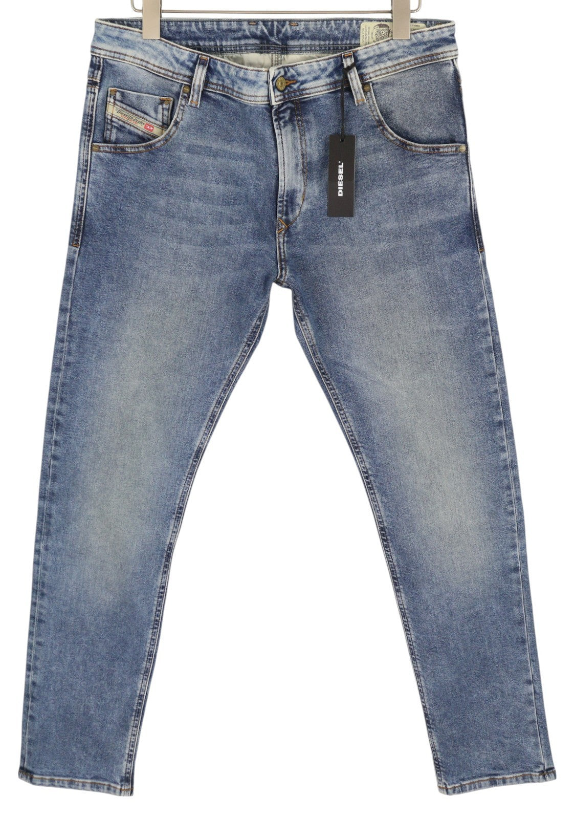 DIESEL Krayver RM011 vyriški džinsai W32/L32 Regular Slim Carrot Fit tamprūs, skalbti 