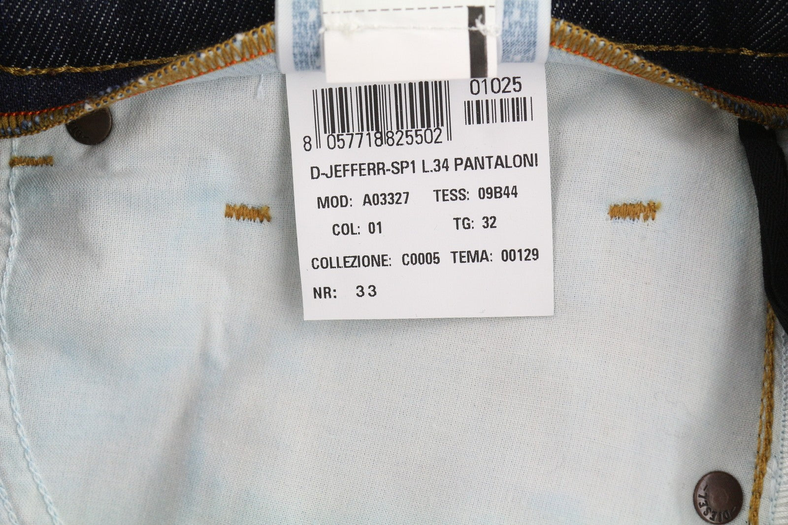 DIESEL D-Jefferr 09B44 vyriški džinsai W32/L34 laisvo kirpimo, tamprūs, su sagomis. 