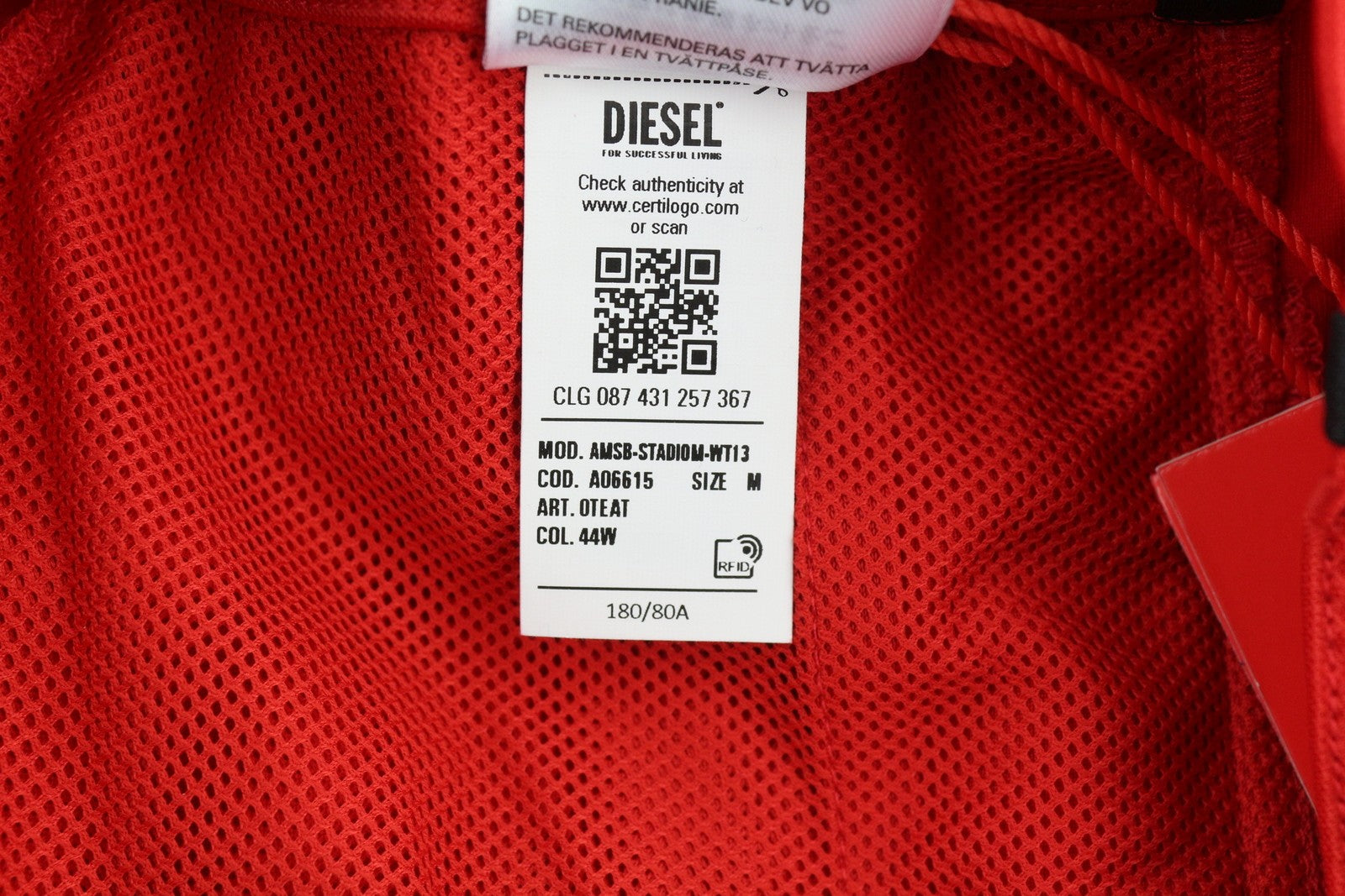 DIESEL Amsb-Stadiom-WT13 vyriški šortai M 55DSL sportinis bėgimo šortai su elastingu juosmeniu, raudoni 