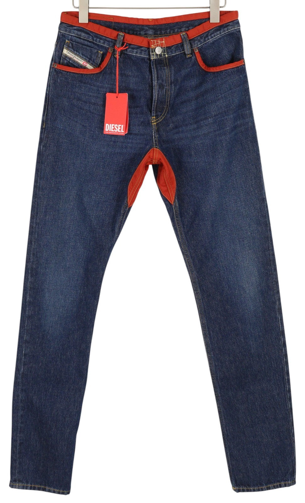 DIESEL D-Sark-Z-SP 09C88 vyriški džinsai W32/L34, aptempti, su sagomis, skalbtos mėlynos spalvos, rekomenduojama kaina – 195 € 