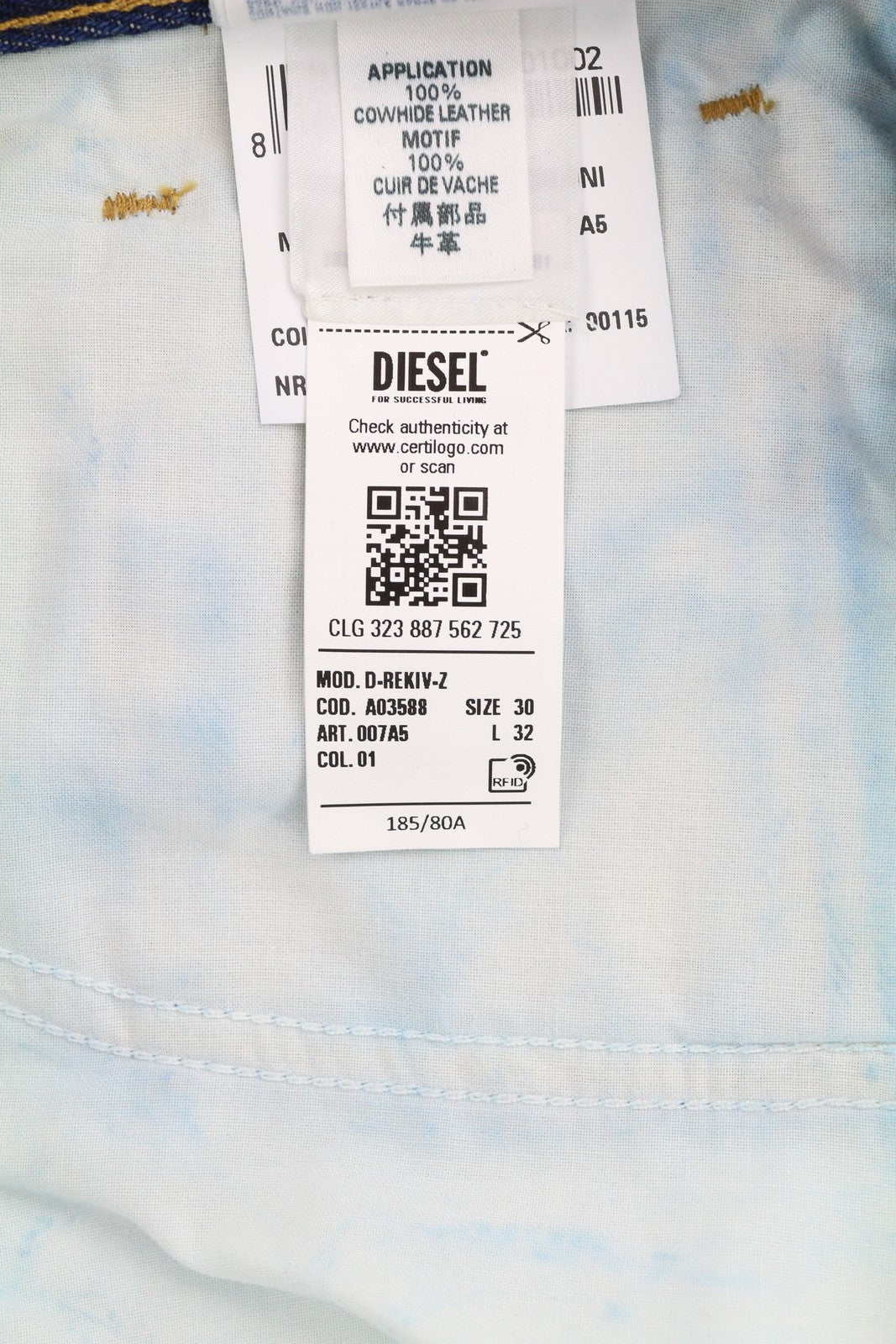 DIESEL D-Rekiv-Z 007A5 vyriški džinsai W30/L32 siaurėjantys, vidutinio mėlynumo, su sagomis. 