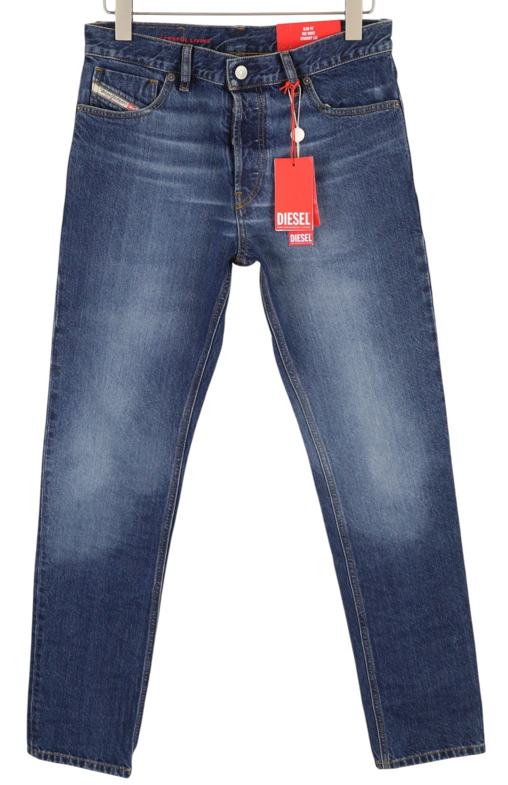 DIESEL 1995 09C65 vyriški džinsai W30/L32 Slim Fit tiesios kojos vidutinio juosmens skalbtos mėlynos spalvos 