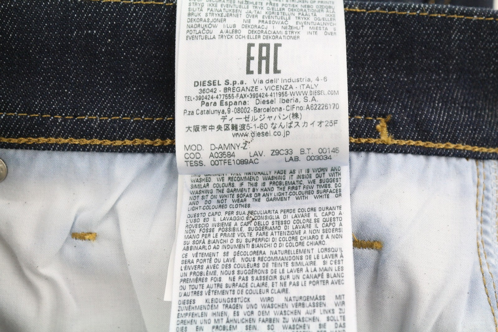 DIESEL D-Amny-Z Z9C33 vyriški džinsai W32/L32 Slim Fit su užtrauktukais ir kišenėmis tamsiai mėlynos spalvos džinsinis audinys 