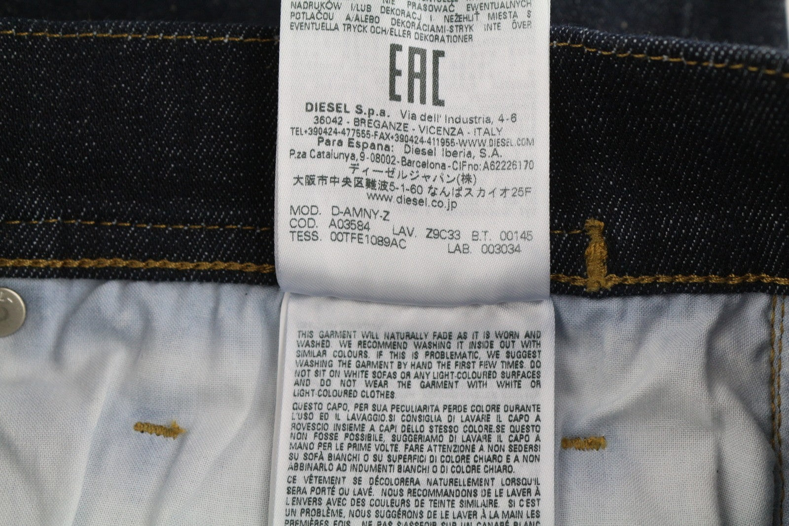 DIESEL D-Amny-Z Z9C33 vyriški džinsai W30/L32 Slim Fit su užtrauktukais ir kišenėmis tamsiai mėlynos spalvos džinsinis audinys 