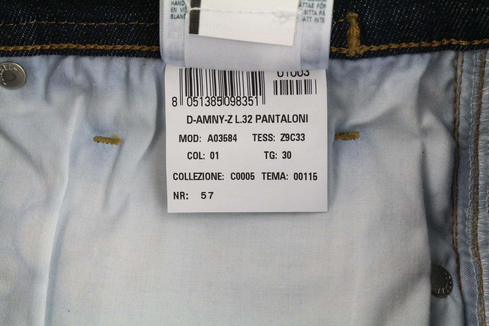 DIESEL D-Amny-Z Z9C33 vyriški džinsai W30/L32 Slim Fit su užtrauktukais ir kišenėmis tamsiai mėlynos spalvos džinsinis audinys 