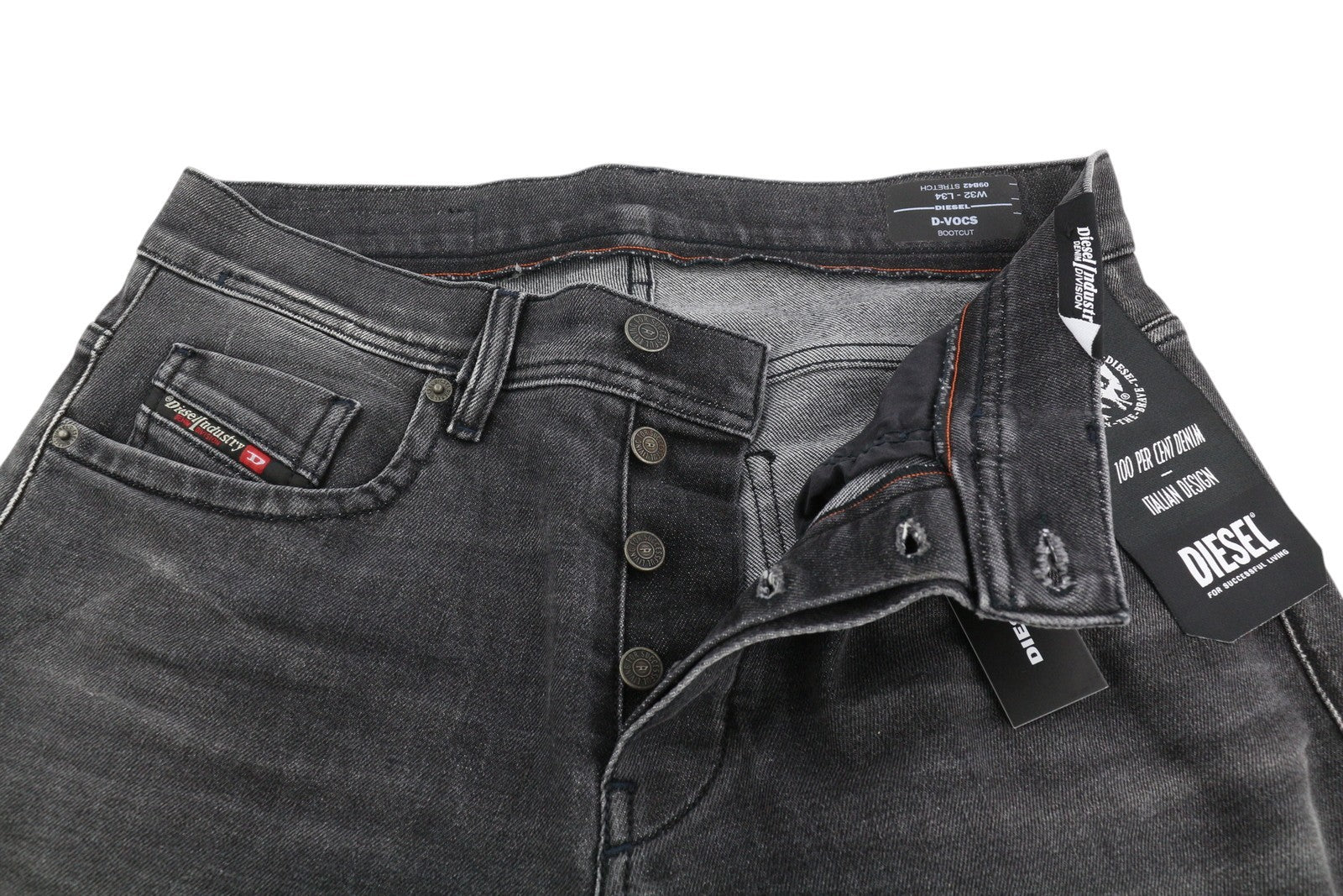 DIESEL D-Vocs 09B42 vyriški džinsai W32/L34, laisvo kirpimo, tamprūs, RRP 175 €, skalbti tamsūs 