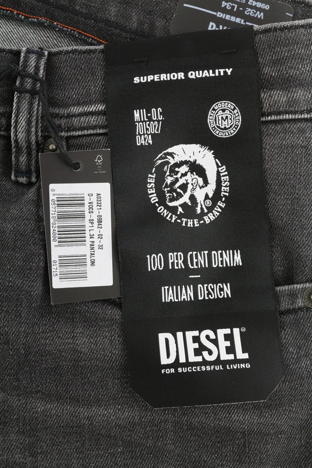 DIESEL D-Vocs 09B42 vyriški džinsai W32/L34, laisvo kirpimo, tamprūs, RRP 175 €, skalbti tamsūs 