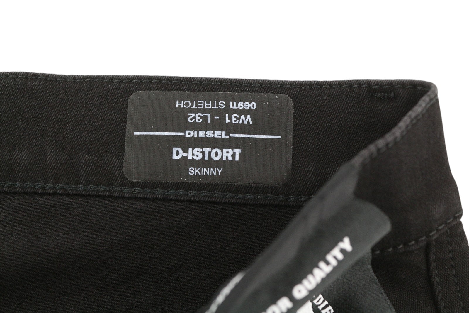 DIESEL D-Istort 069TI vyriški džinsai W31/L32 aptempti, tamprūs, juodi, su užtrauktuku, rekomenduojama kaina – 220 € 
