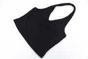EVEN & ODD Women Pullover Top M Black Cropped Cotton Stretch Halter Sleeveless