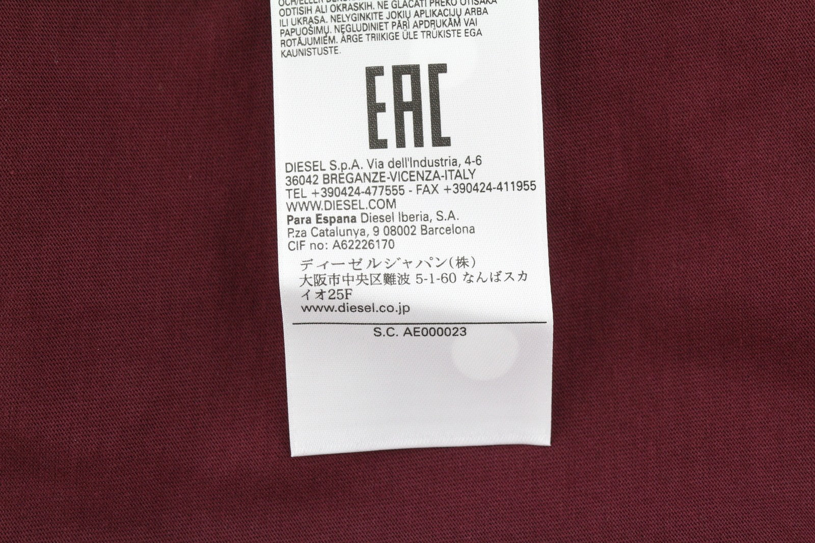 DIESEL T-Diegor-D vyriški marškinėliai, XL dydžio, bordo spalvos, trumpomis rankovėmis, apvalia apykakle, trikotažo medvilnė 