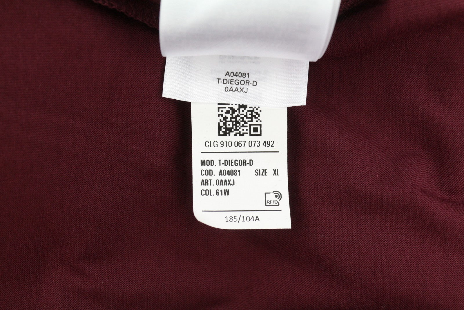 DIESEL T-Diegor-D vyriški marškinėliai, XL dydžio, bordo spalvos, trumpomis rankovėmis, apvalia apykakle, trikotažo medvilnė 