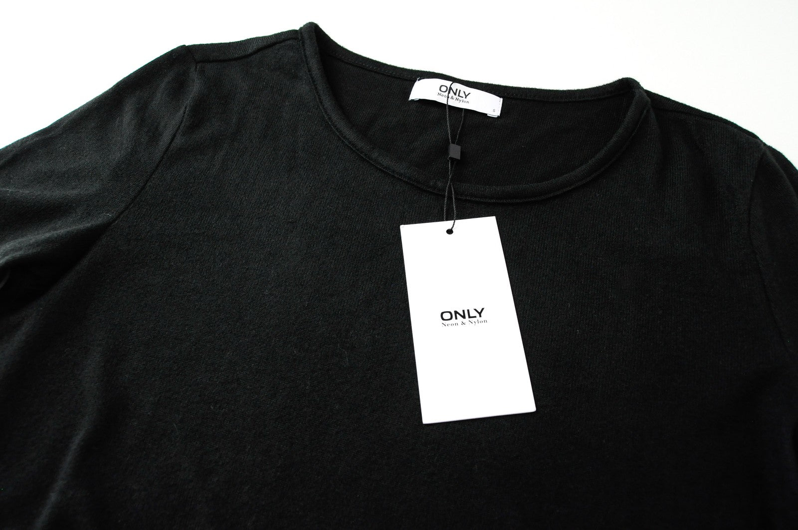 ONLY Elcos Women Dress S Black Pullover Short Stretch 3/4 Sleeved Round Neck