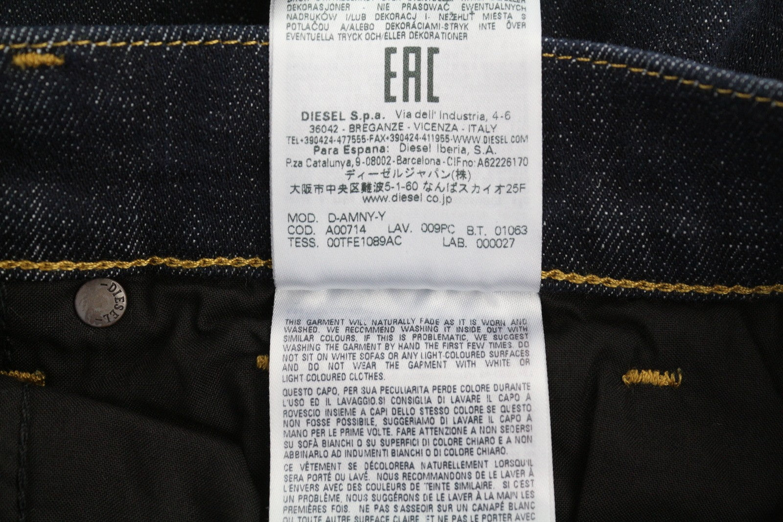 DIESEL D-Amny 009PC vyriški džinsai W30/L30 aptempti, tamprūs, užtrauktukai, tamsiai mėlyni 