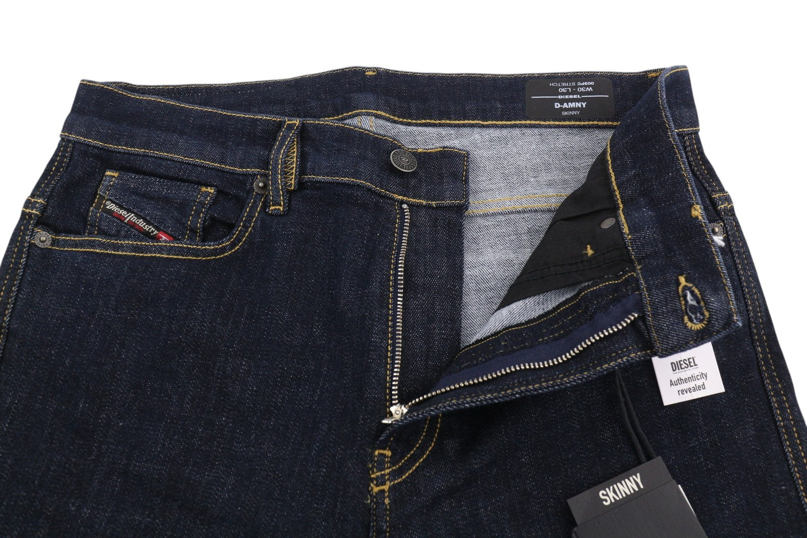 DIESEL D-Amny 009PC vyriški džinsai W30/L30 aptempti, tamprūs, užtrauktukai, tamsiai mėlyni 