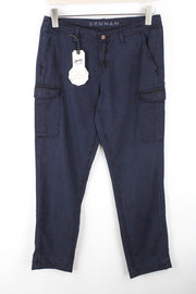 DENHAM Tara moteriškos W24/L28 tamsiai mėlynos krovininės medvilnės mišinio kelnės su keliomis kišenėmis 