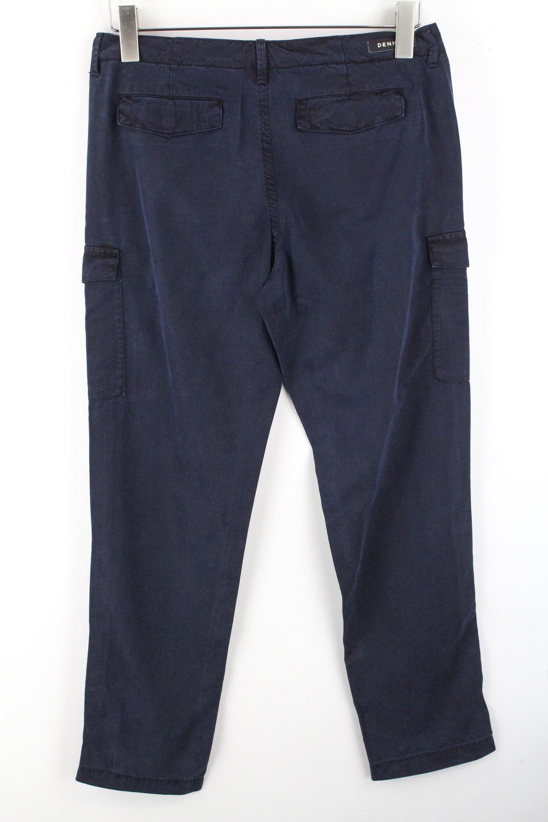 DENHAM Tara moteriškos W24/L28 tamsiai mėlynos krovininės medvilnės mišinio kelnės su keliomis kišenėmis 