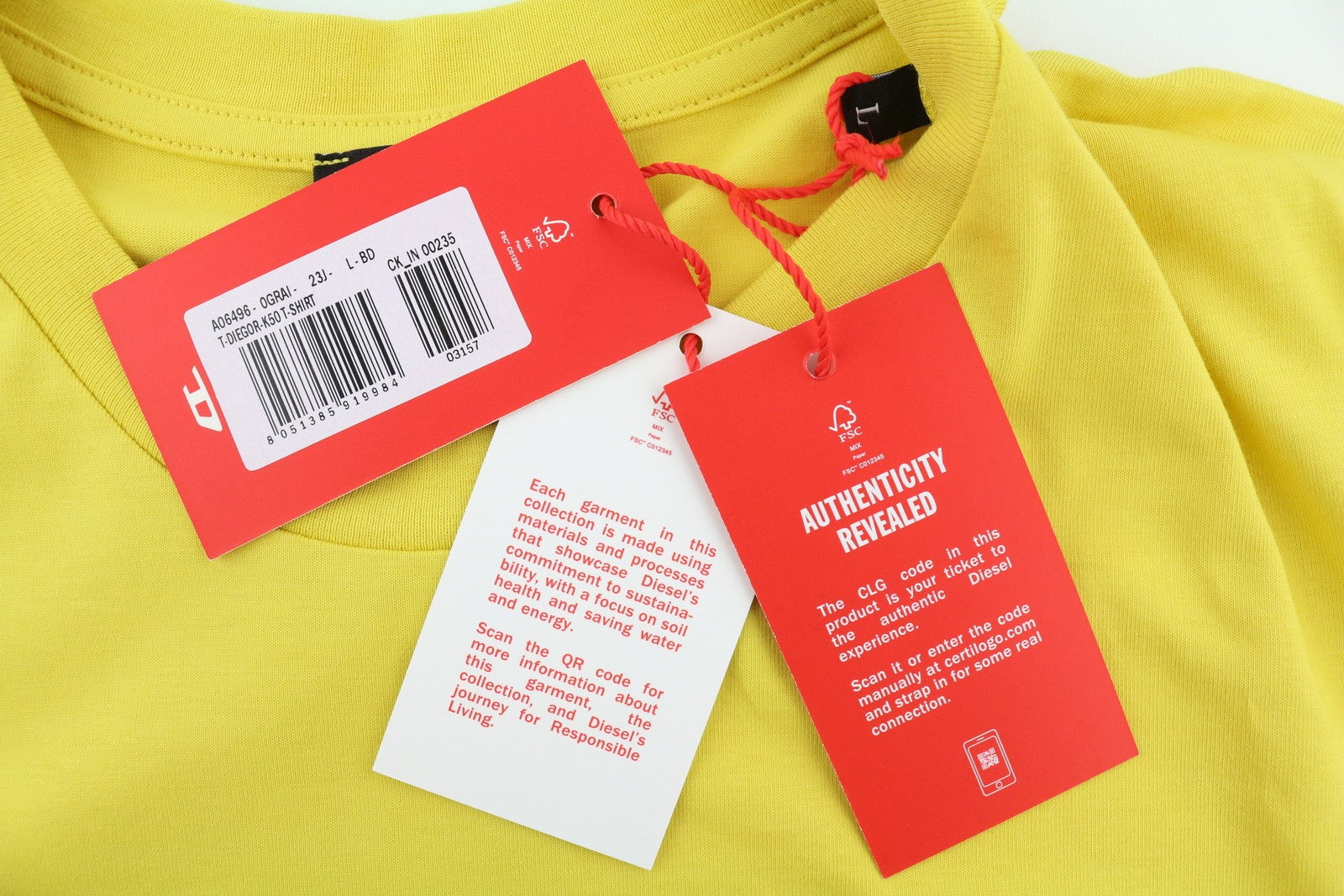 DIESEL T-Diegor-K50 vyriški marškinėliai L dydžio, geltoni, trumpomis rankovėmis, apvalia apykakle, trikotažo medvilniniai marškinėliai