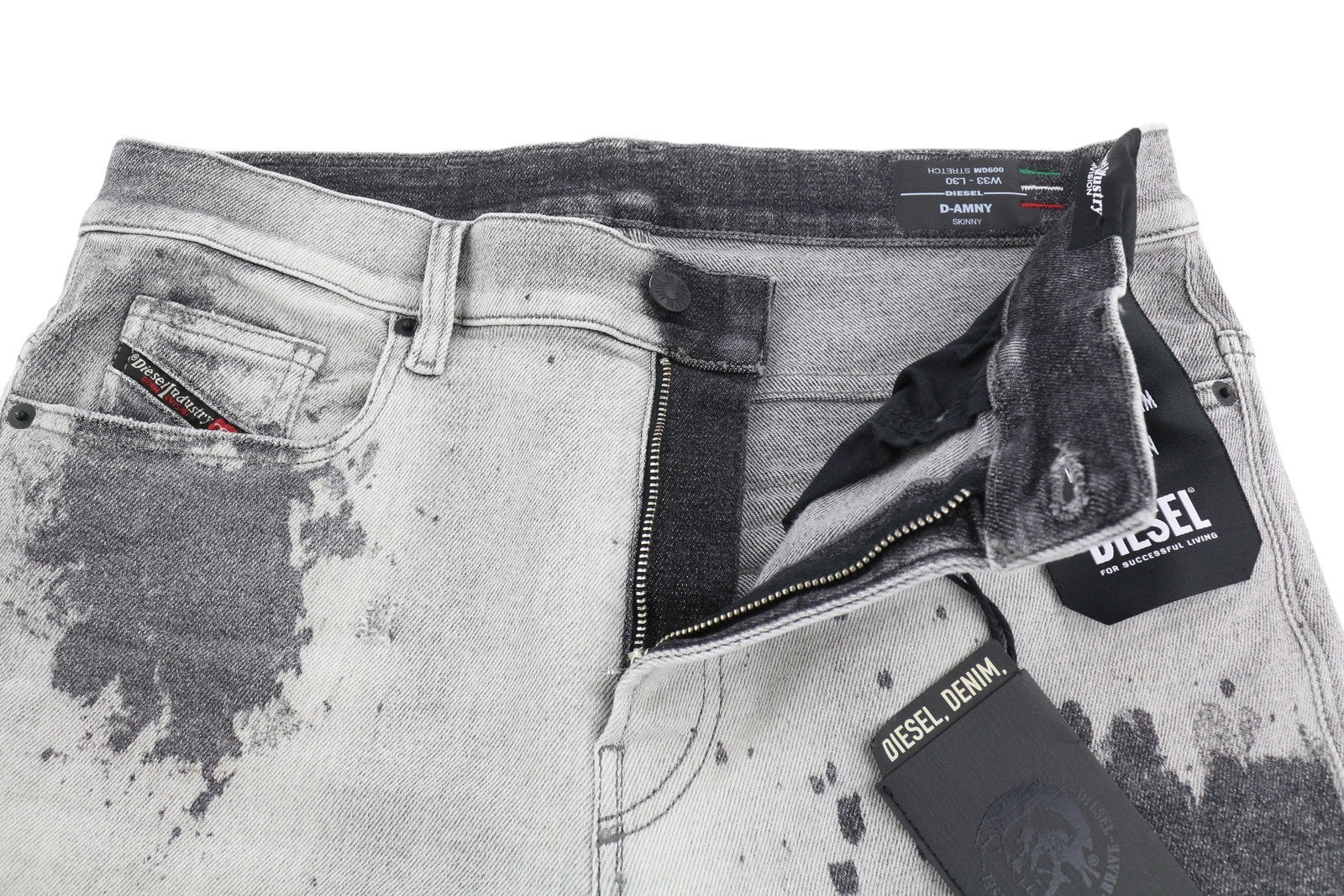 DIESEL D-Amny 009GM vyriški džinsai W33/L30 aptempti, tamprūs, pilki, su užtrauktuku 