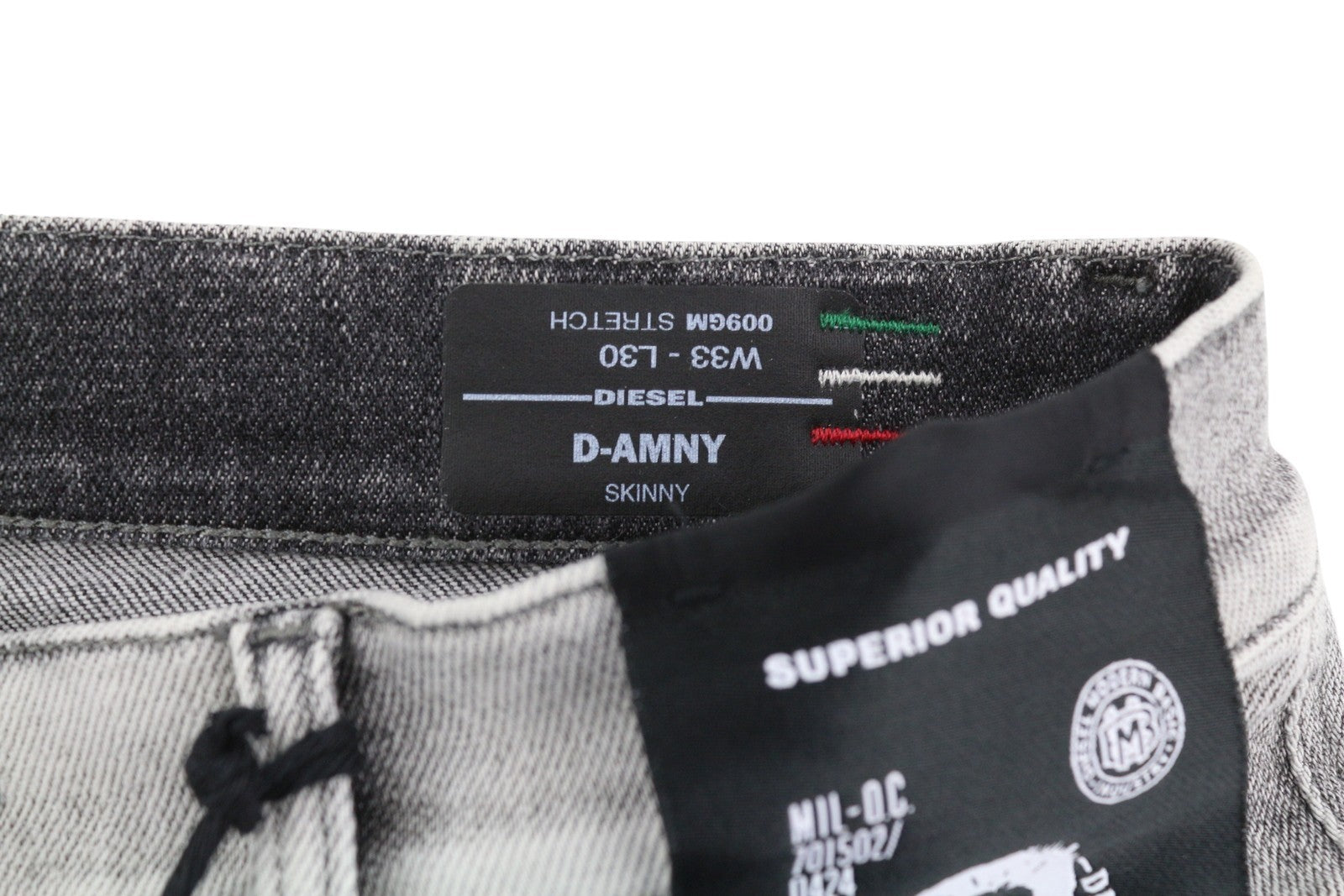 DIESEL D-Amny 009GM vyriški džinsai W33/L30 aptempti, tamprūs, pilki, su užtrauktuku 
