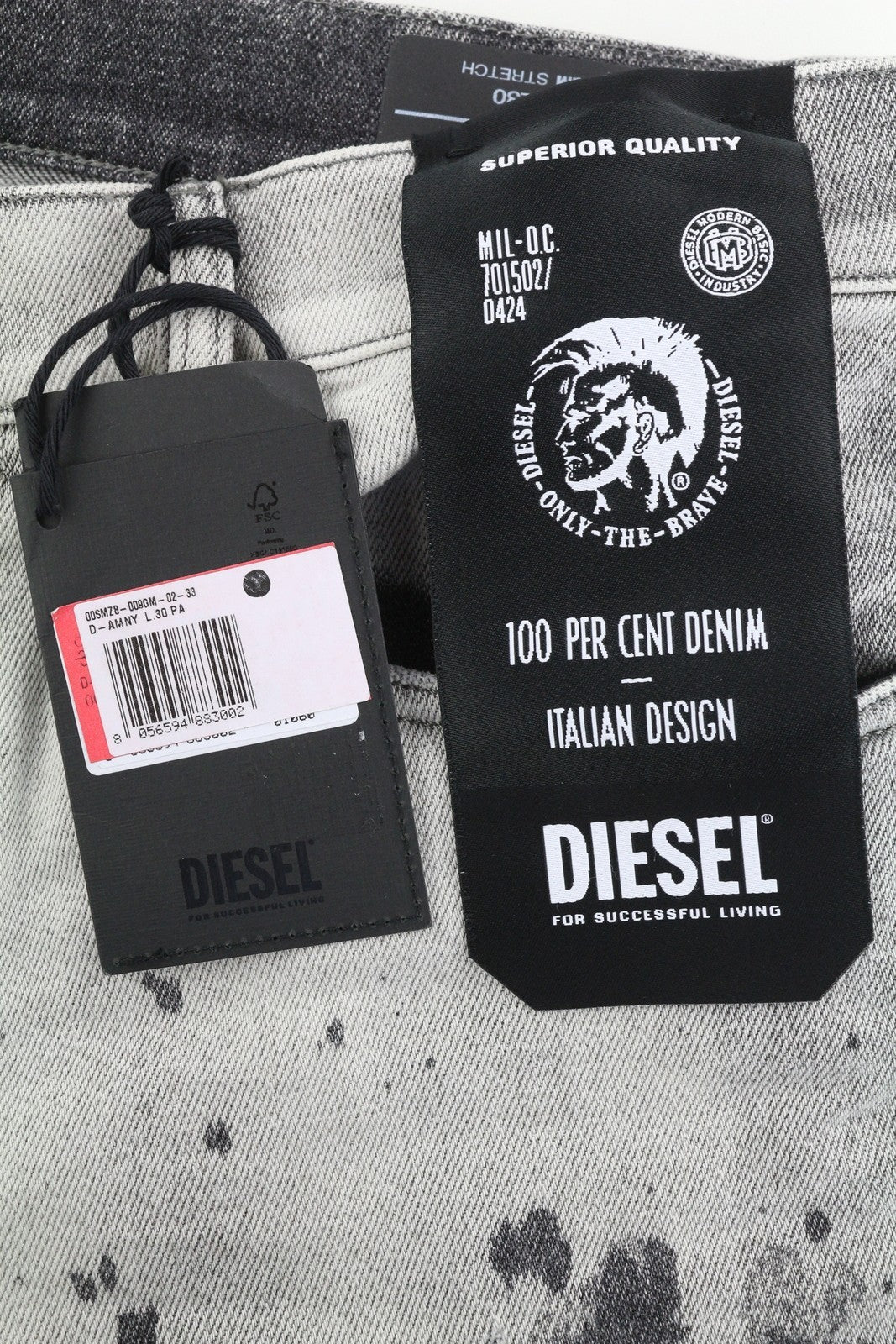 DIESEL D-Amny 009GM vyriški džinsai W33/L30 aptempti, tamprūs, pilki, su užtrauktuku 