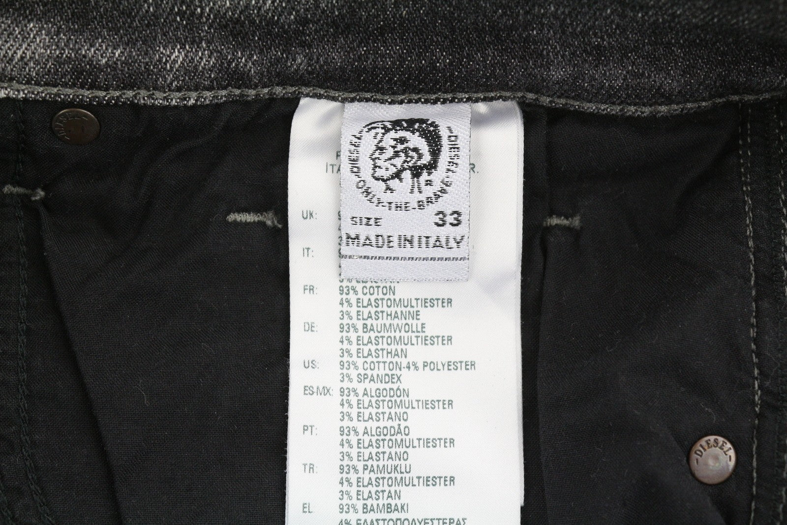 DIESEL D-Amny 009GM vyriški džinsai W33/L30 aptempti, tamprūs, pilki, su užtrauktuku 