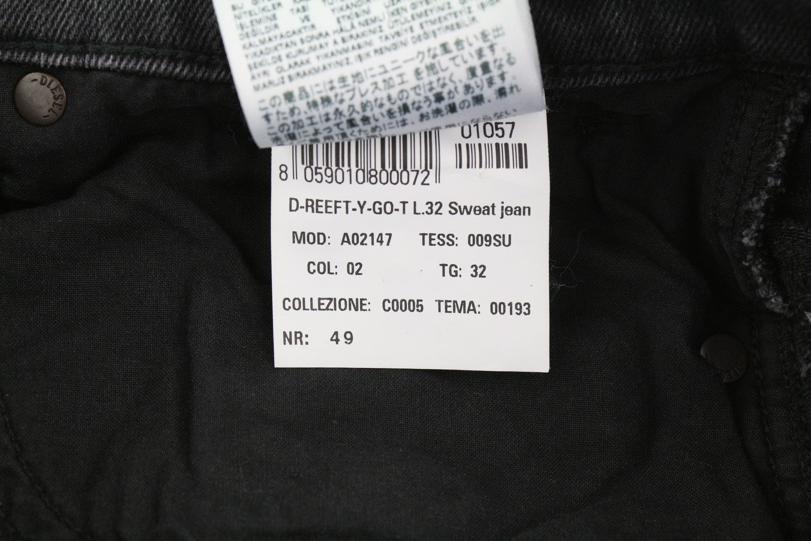 DIESEL D-Reeft Jogg 009SU vyriški džinsai W32/L32 aptempti, tamprūs, skalbti, tamsūs. 