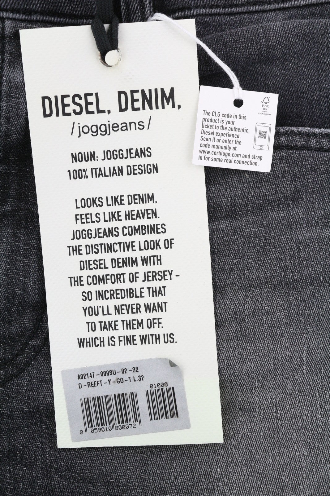 DIESEL D-Reeft Jogg 009SU vyriški džinsai W32/L32 aptempti, tamprūs, skalbti, tamsūs. 