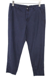 DENHAM Ocean moteriškos S dydžio tamsiai mėlynos medvilnės mišinio vienspalvės klostuotos priekinės laisvalaikio chino kelnės 