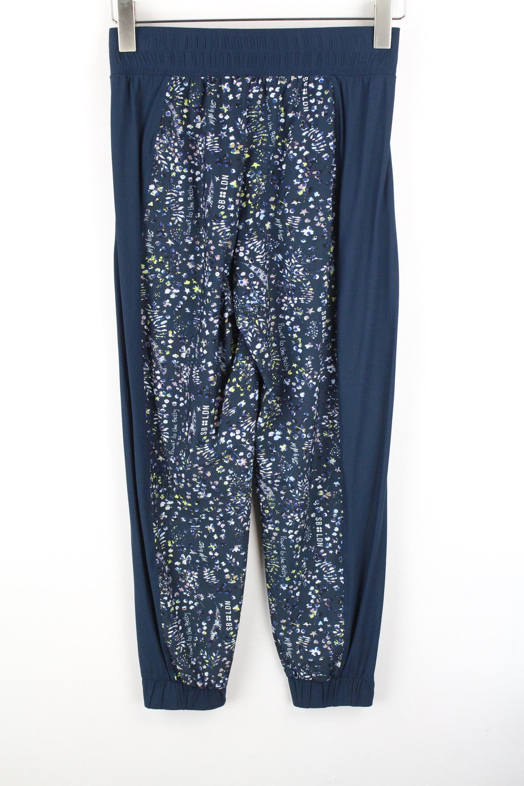 SWEATY BETTY moteriškos XS dydžio mėlynos raštuotos tamprios sportinės kelnės su užtraukiamais gobtuvais 
