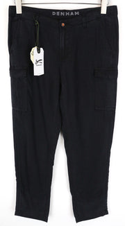 DENHAM Tara Women's Cargo Trousers W25/L28 Shadow Black Thin Zipped Lightweight