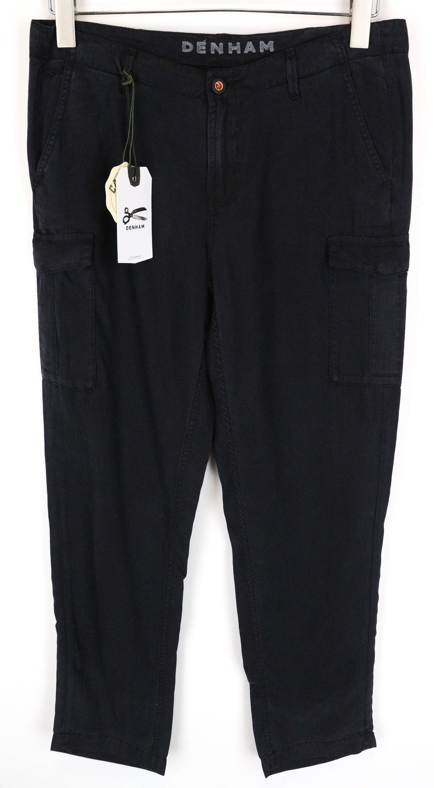 DENHAM Tara Women's Cargo Trousers W25/L28 Shadow Black Thin Zipped Lightweight