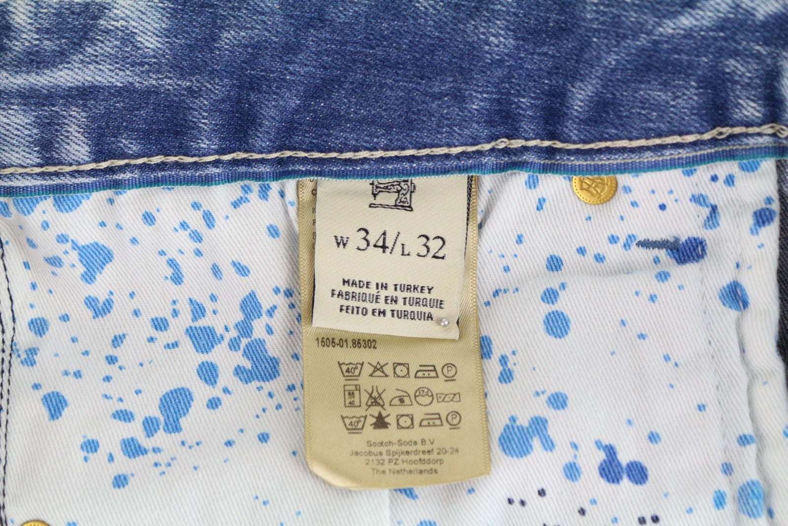 SCOTCH &amp; SODA Skim vyriški mėlyni aptempti džinsai W34 L32 tamprūs džinsai iš skalbtos medvilnės 