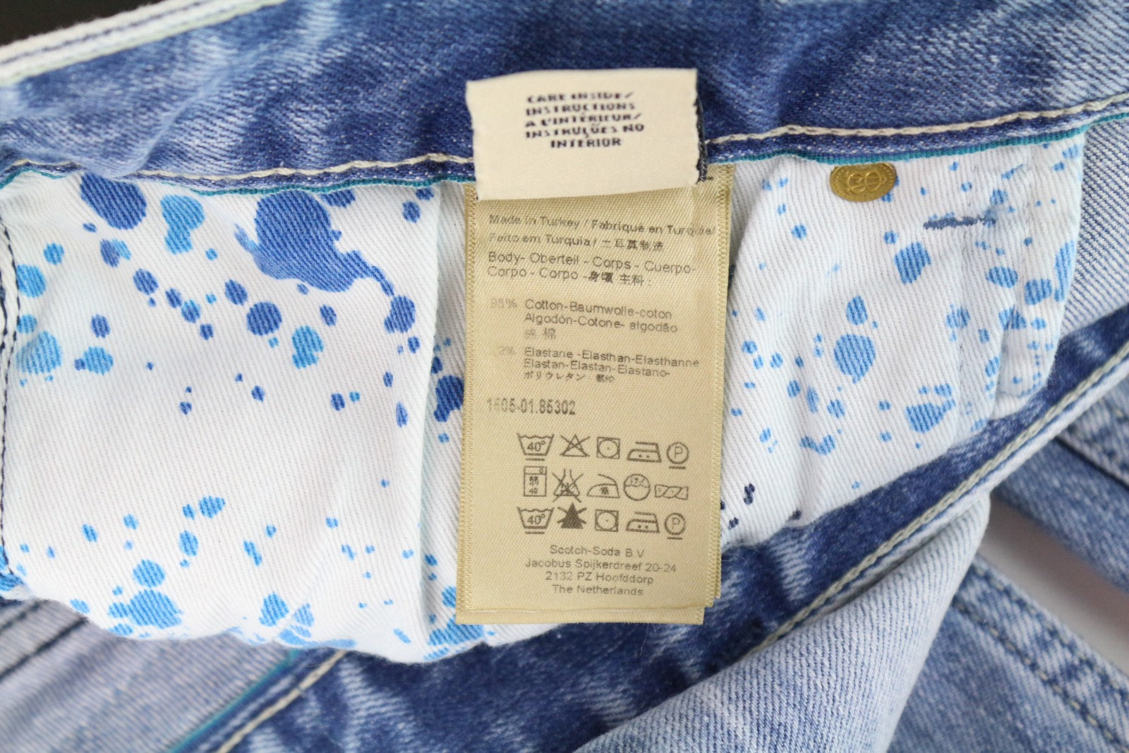 SCOTCH &amp; SODA vyriški skim džinsai W34 L34 mėlyni tamprūs medvilniniai aptempti džinsai skalbinių spalvos 