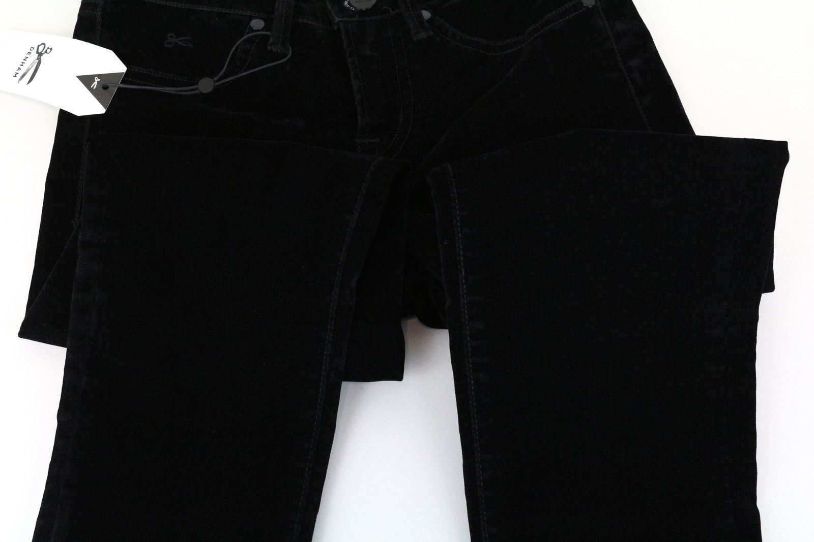 DENHAM Spray Women's Trousers W23/L28 Super Tight Black Cotton Stretch Velvet