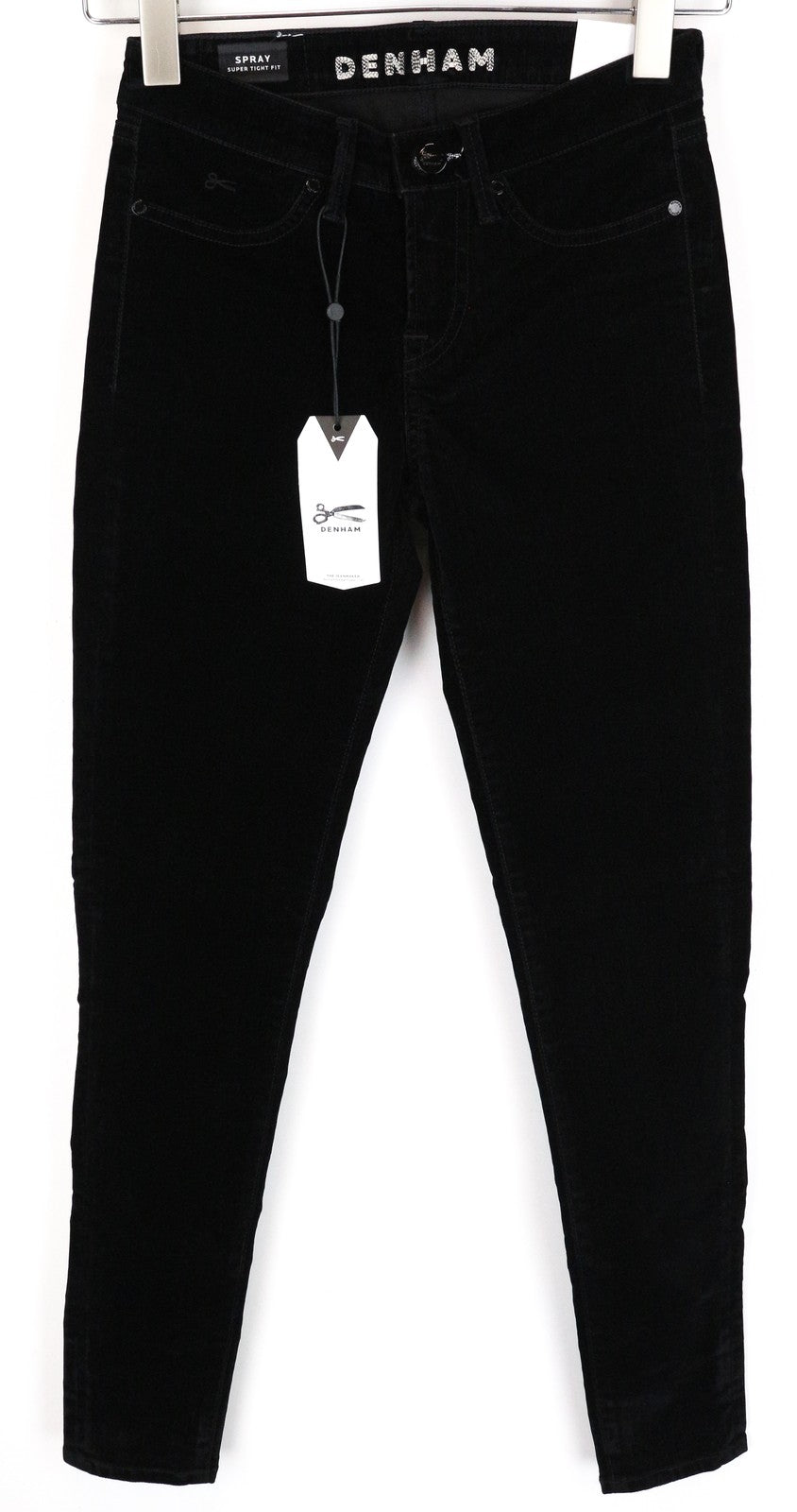 DENHAM Spray Women's Trousers W23/L28 Super Tight Black Cotton Stretch Velvet